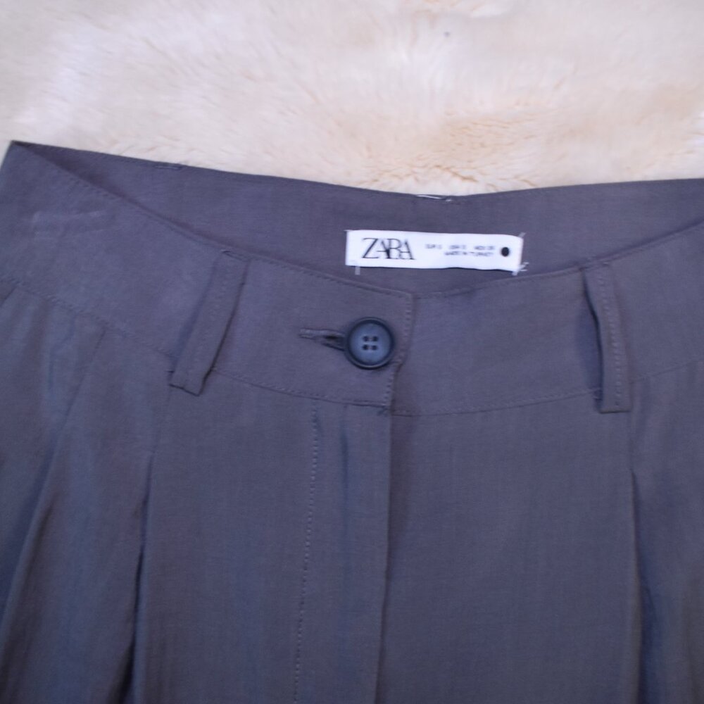 Zara Super High Rise Wide Leg Cropped Gray Dress Pants Women’s Small Work Chic - Picture 7 of 13